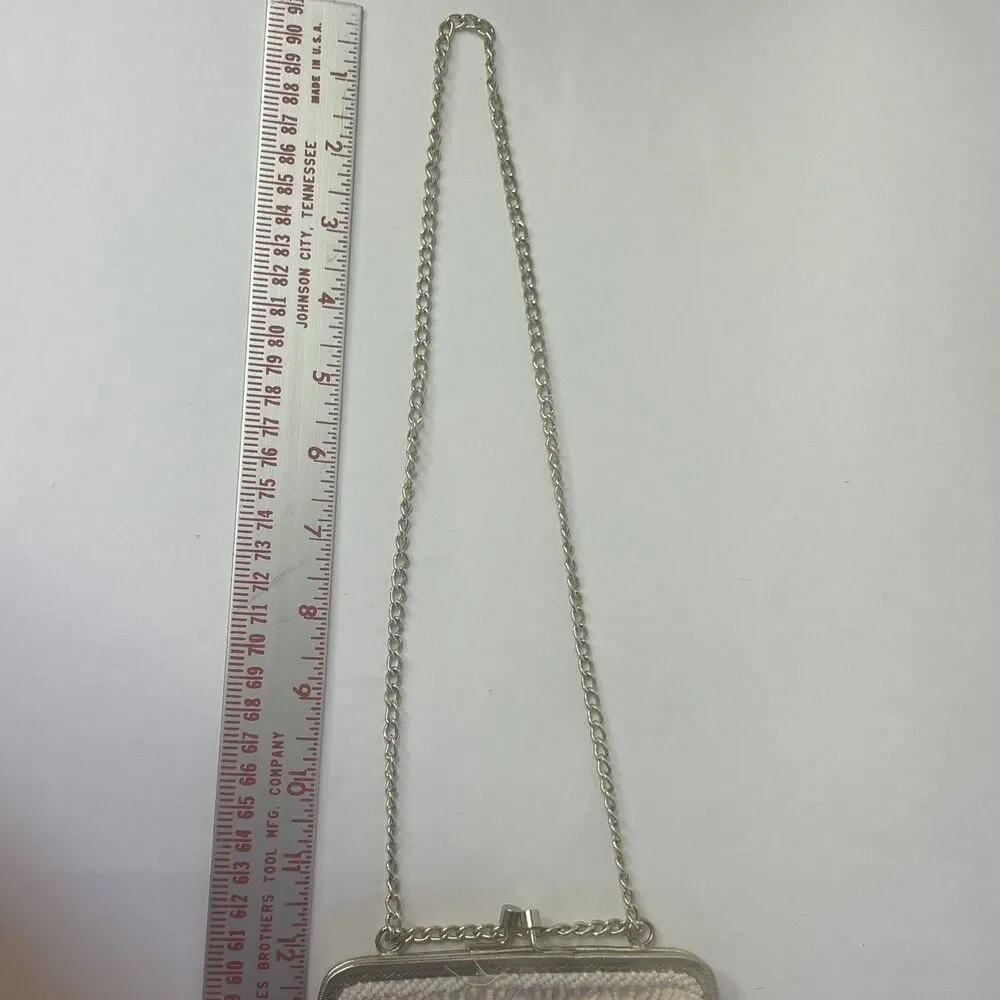 Vintage Walborg Beaded Evening Bag Purse Made in Hong Kong Ivory Beaded Purse